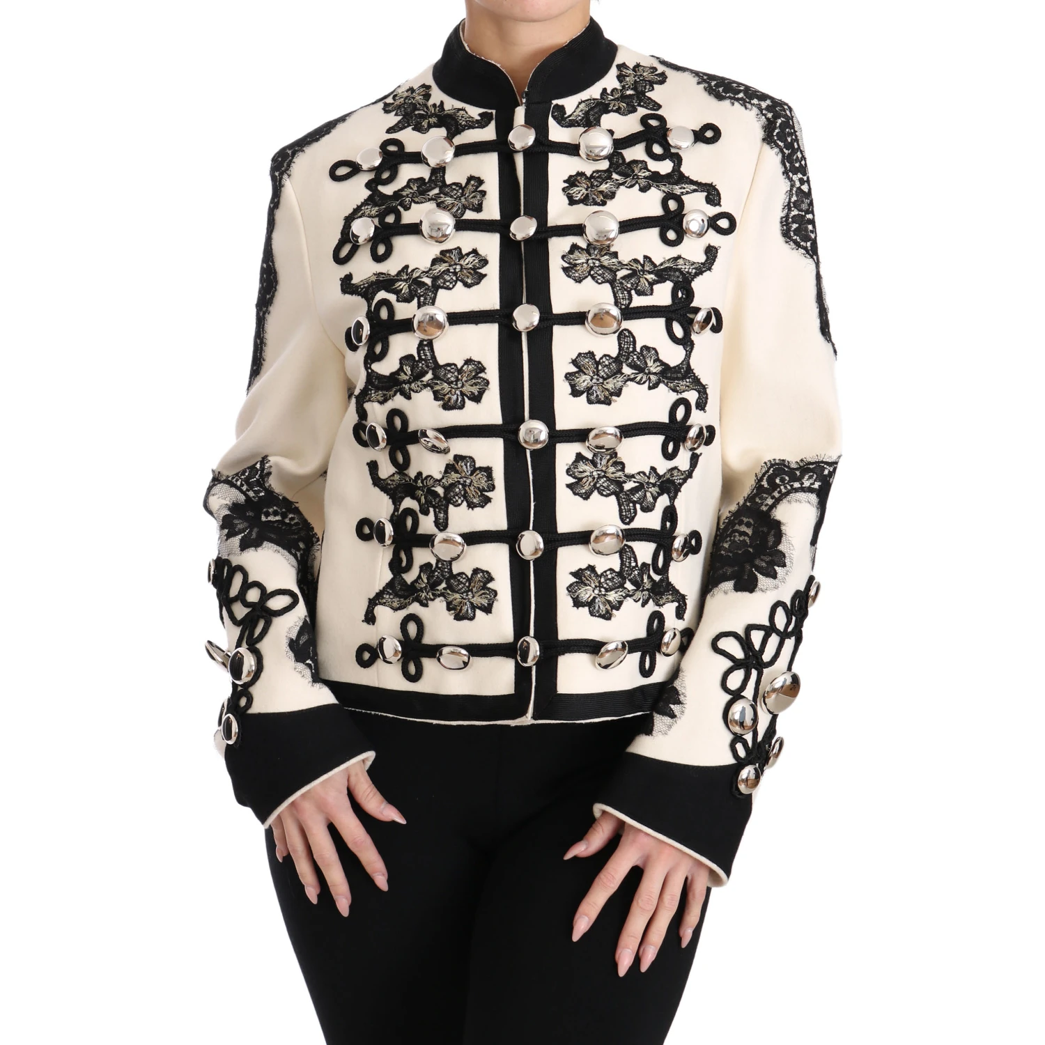 White Wool Black Floral Baroque Jacket