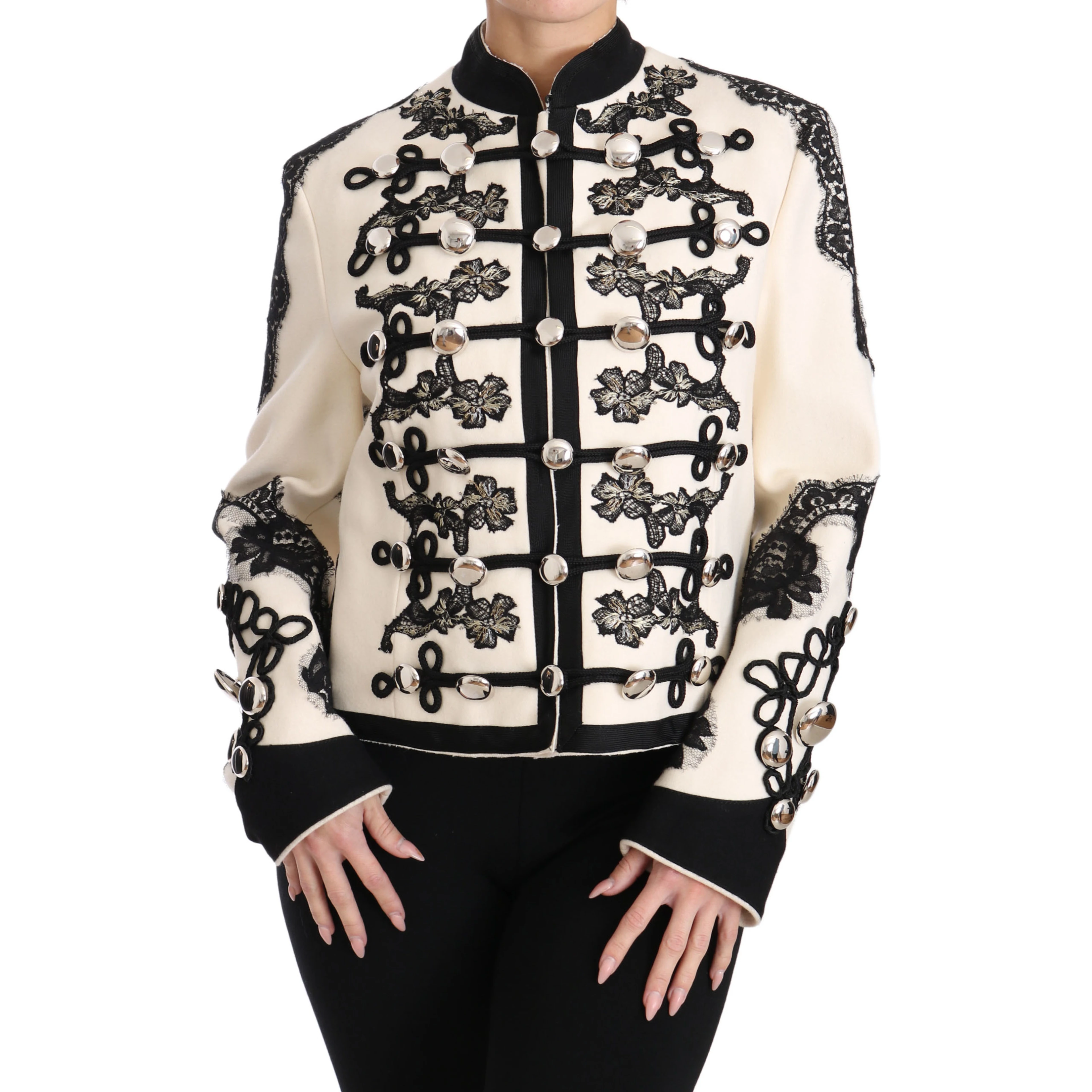 White Wool Black Floral Baroque Jacket