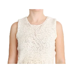 Beige Cotton Blend Knitted Sleeveless Sweater