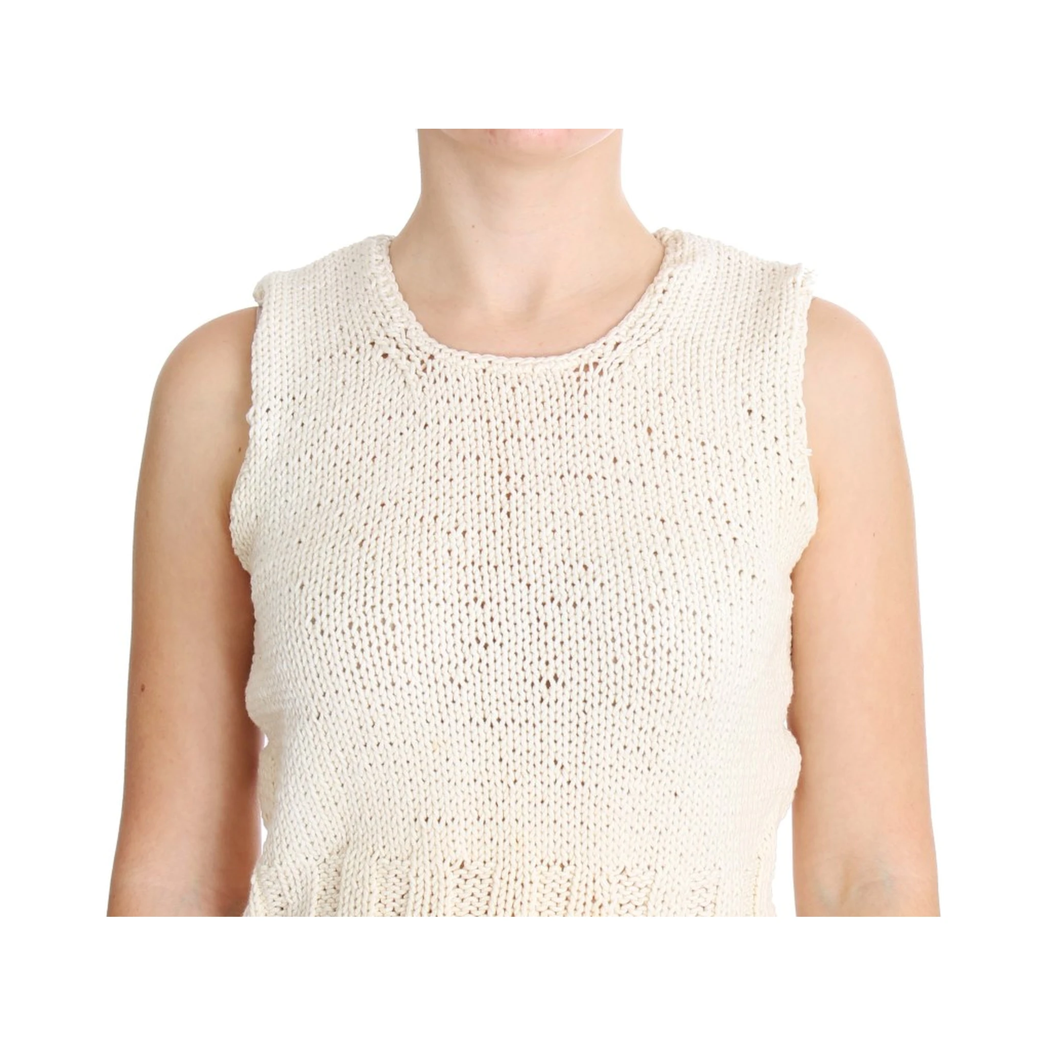 Beige Cotton Blend Knitted Sleeveless Sweater