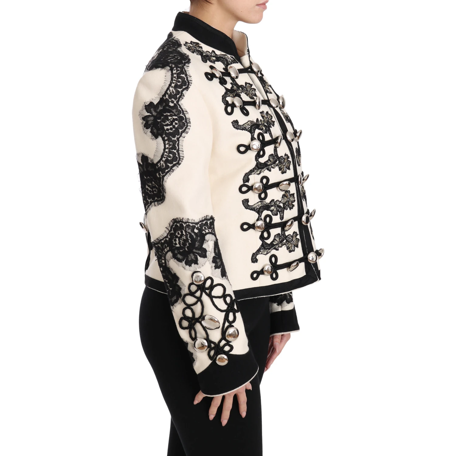 White Wool Black Floral Baroque Jacket