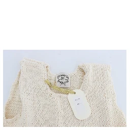Beige Cotton Blend Knitted Sleeveless Sweater