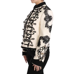 White Wool Black Floral Baroque Jacket