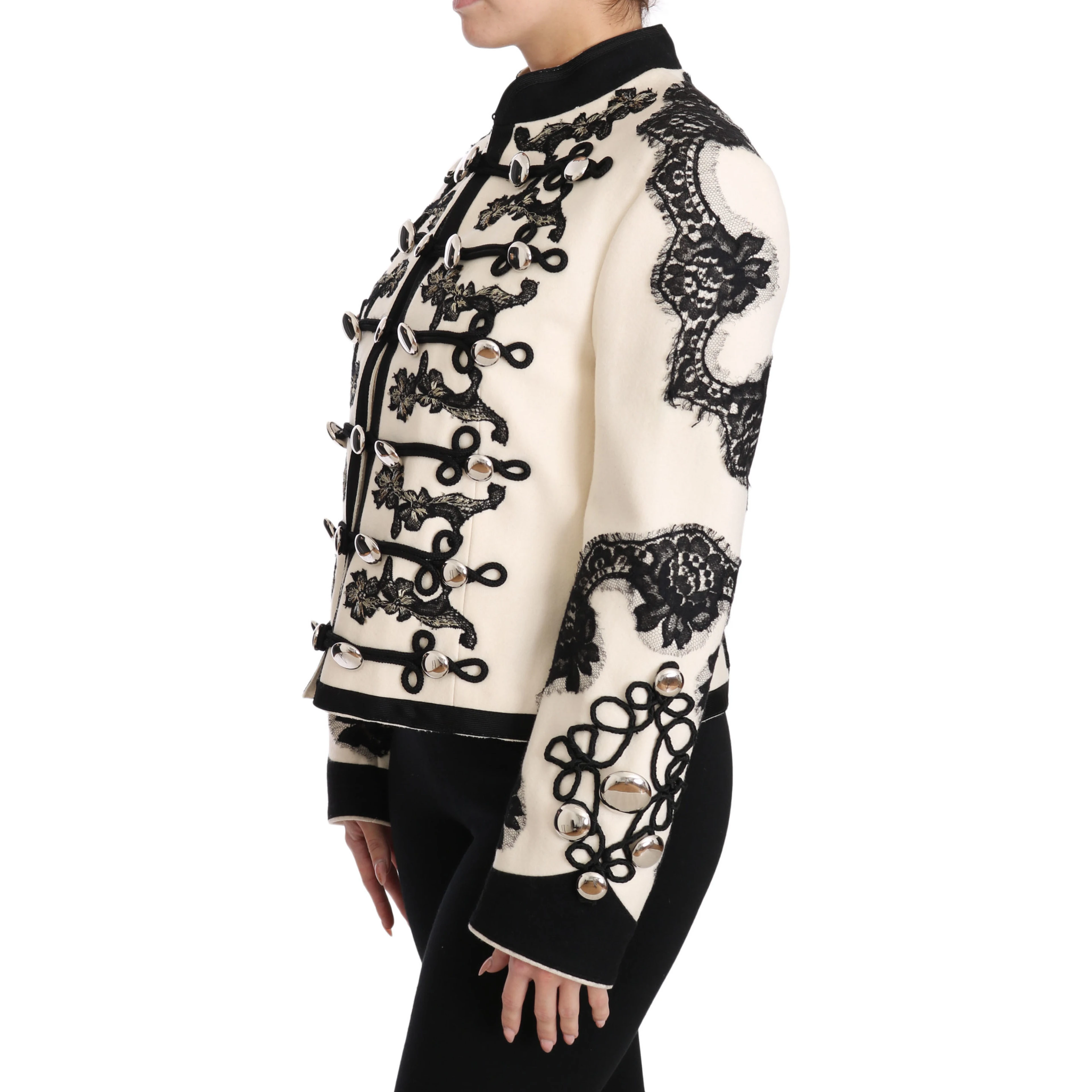 White Wool Black Floral Baroque Jacket
