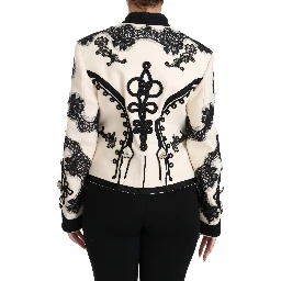 White Wool Black Floral Baroque Jacket