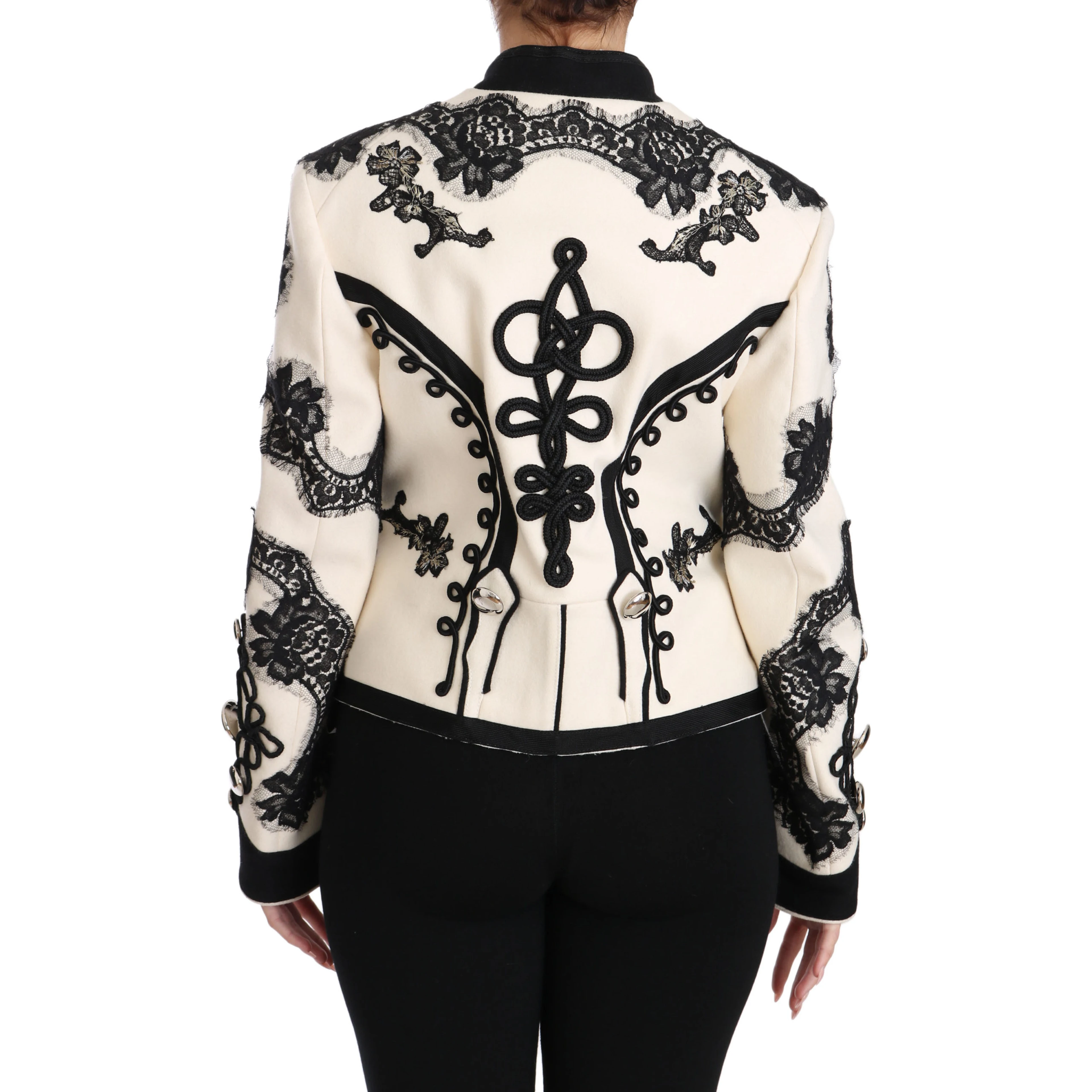 White Wool Black Floral Baroque Jacket