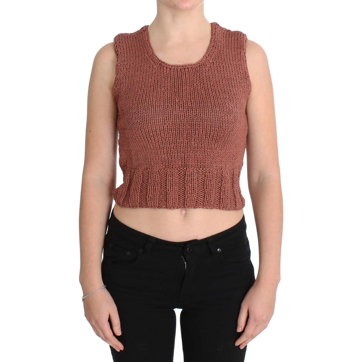 Red Cotton Blend Knitted Sleeveless Sweater