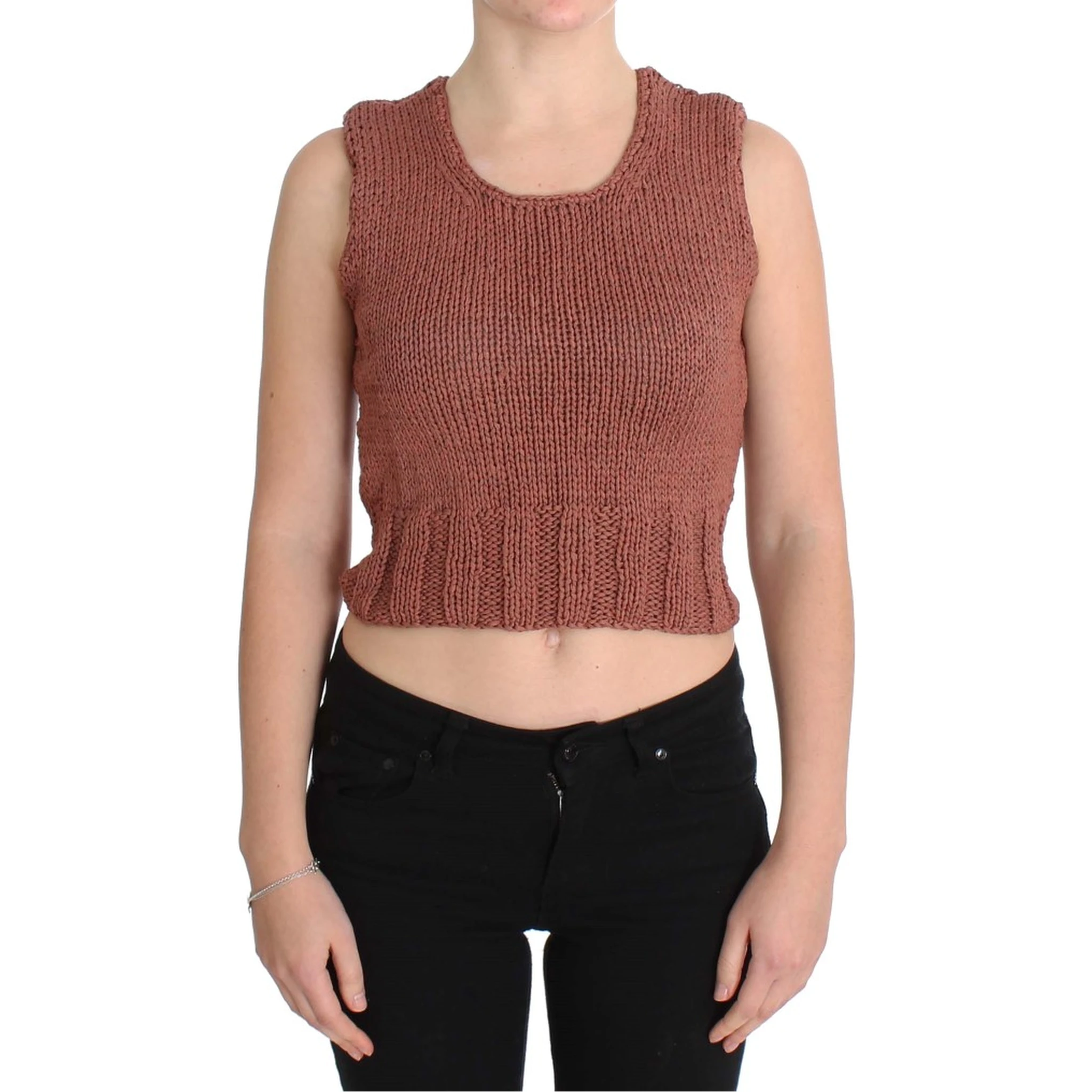 Red Cotton Blend Knitted Sleeveless Sweater