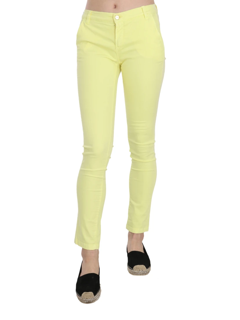 Yellow Cotton Stretch Low Waist Skinny Casual Trouser Pants