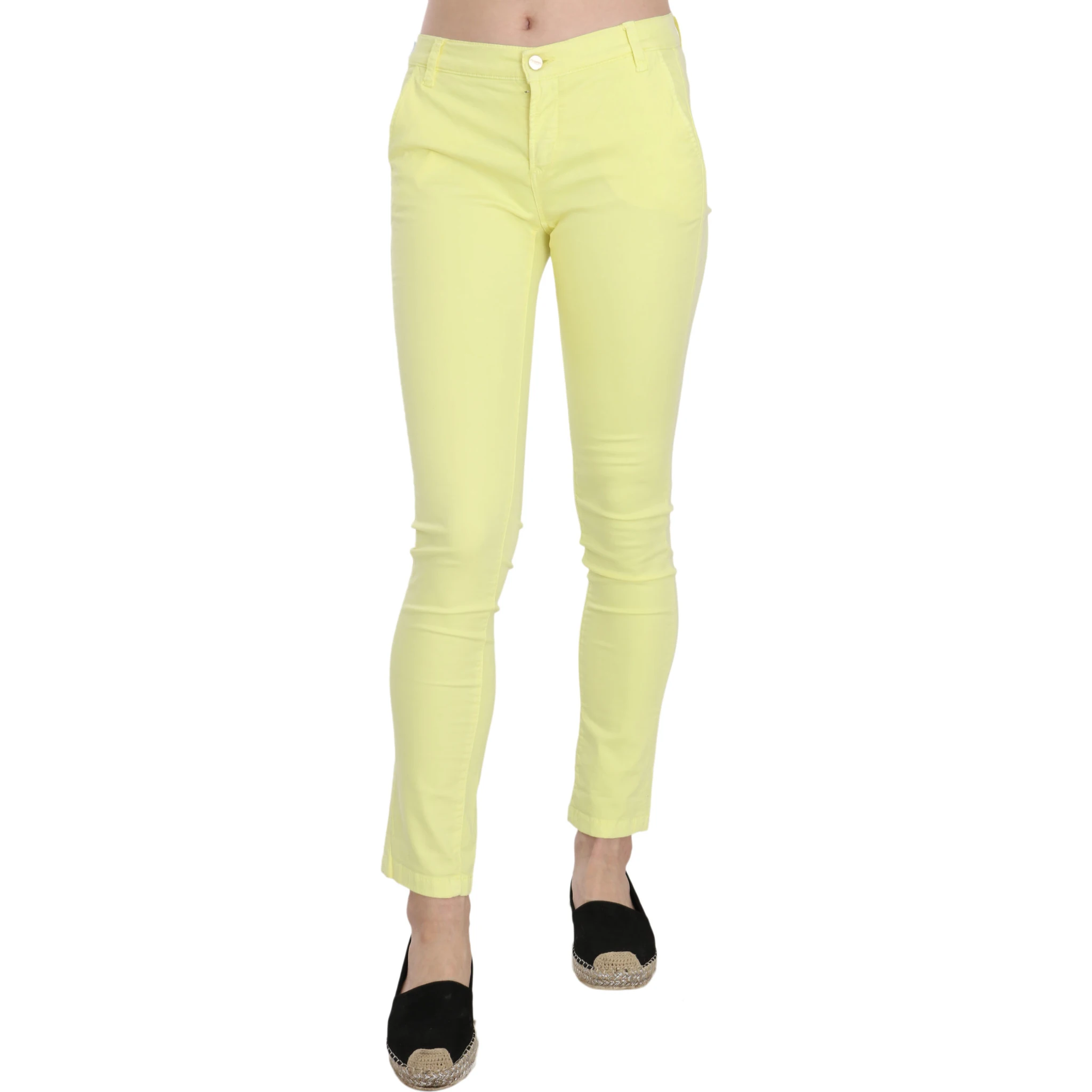 Yellow Cotton Stretch Low Waist Skinny Casual Trouser Pants
