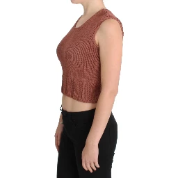 Red Cotton Blend Knitted Sleeveless Sweater
