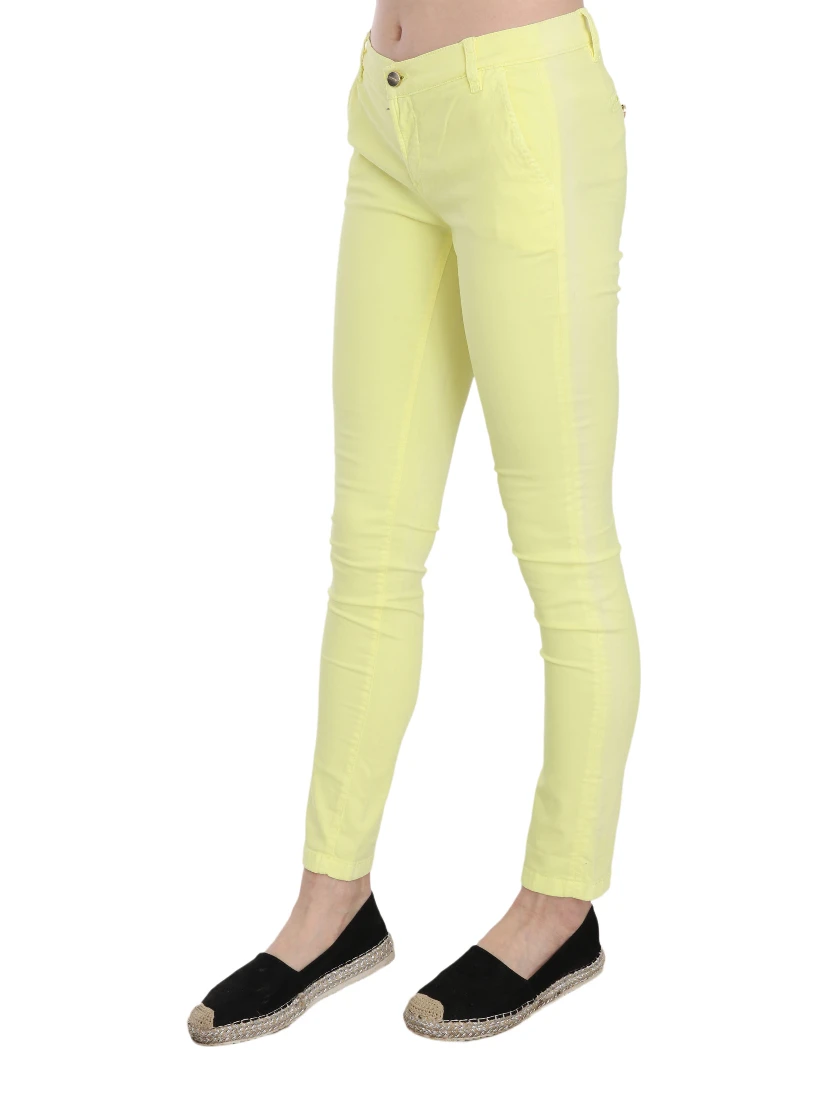 Yellow Cotton Stretch Low Waist Skinny Casual Trouser Pants
