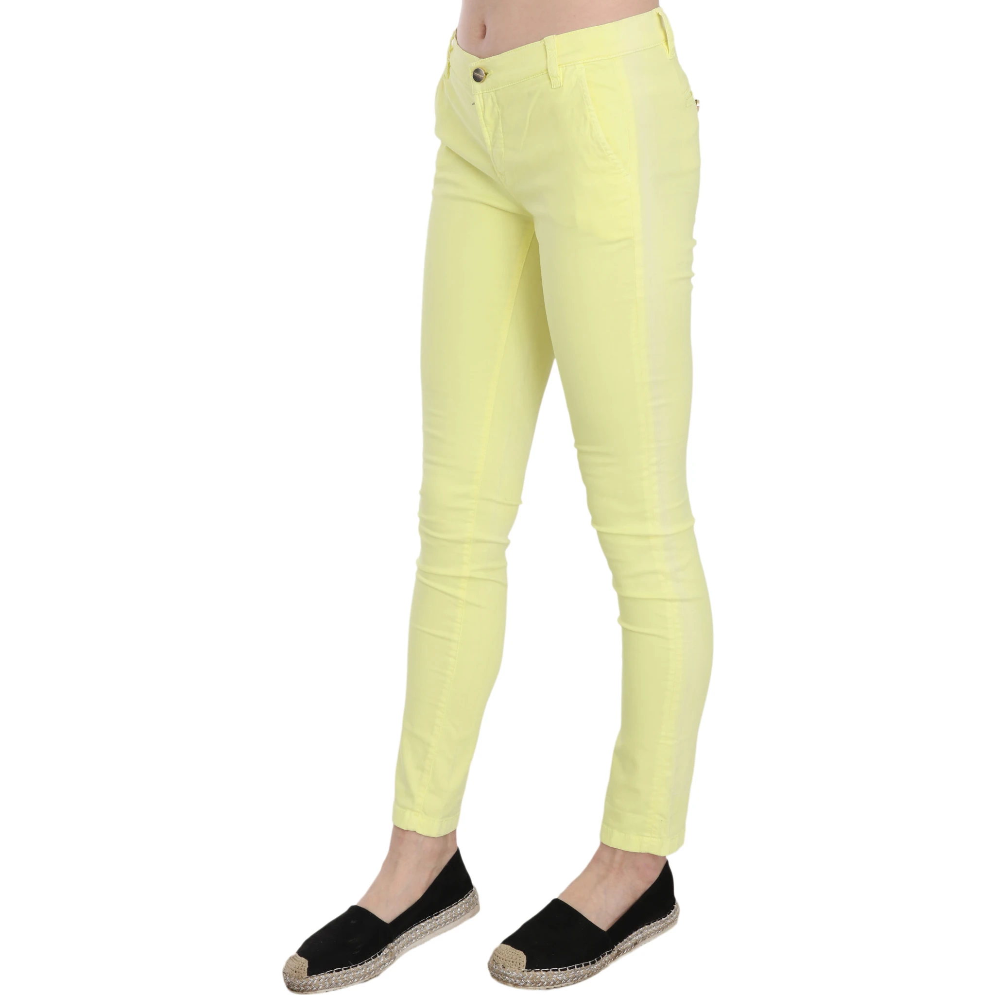 Yellow Cotton Stretch Low Waist Skinny Casual Trouser Pants