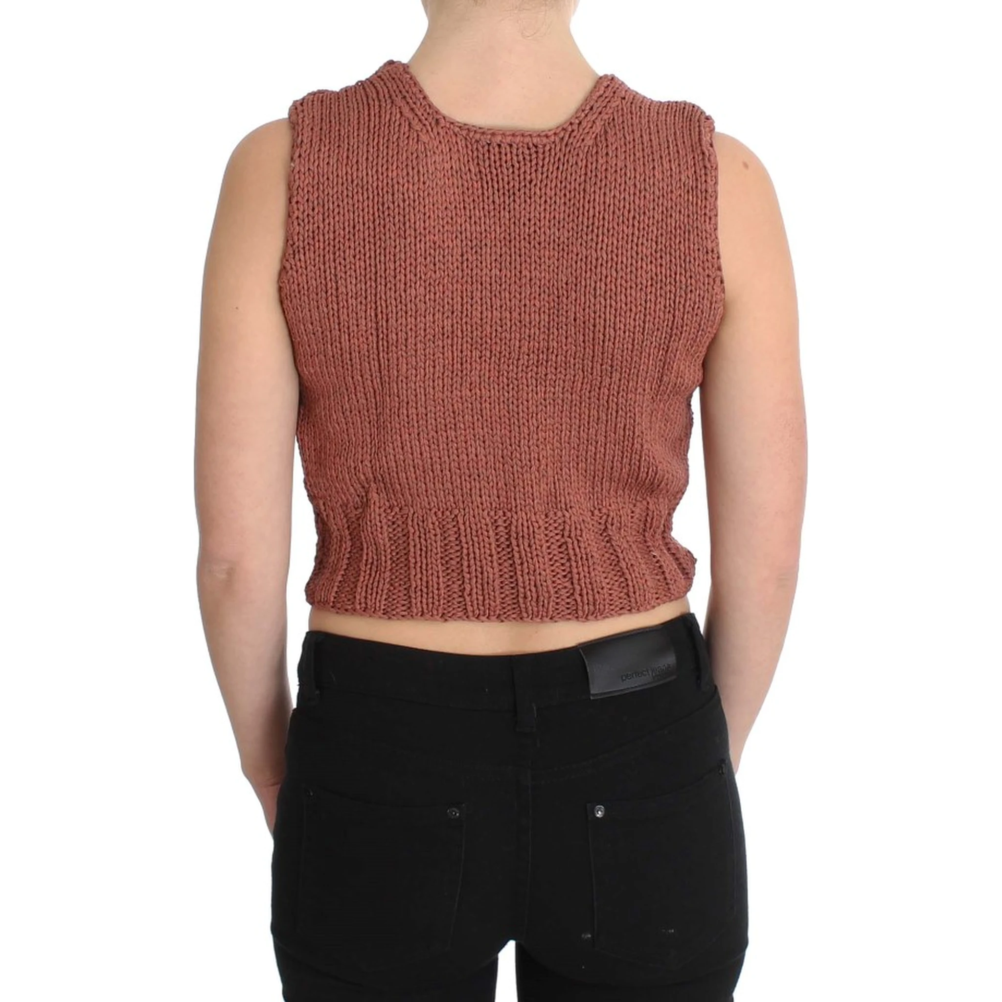 Red Cotton Blend Knitted Sleeveless Sweater