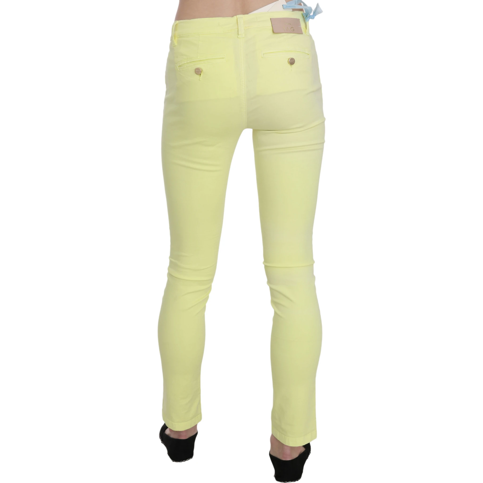 Yellow Cotton Stretch Low Waist Skinny Casual Trouser Pants