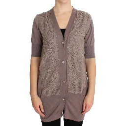 Purple Lace Cotton Cardigan Sweater