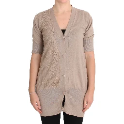 Pink Lace Cotton Cardigan Sweater