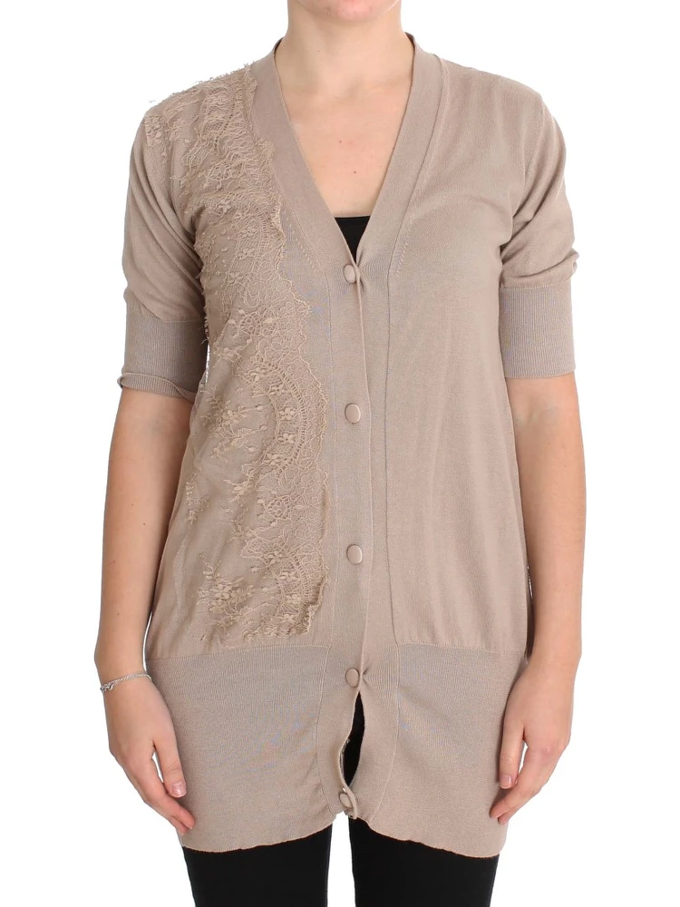 Pink Lace Cotton Cardigan Sweater