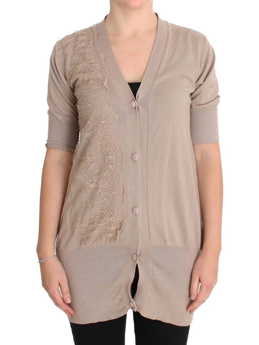 Pink Lace Cotton Cardigan Sweater