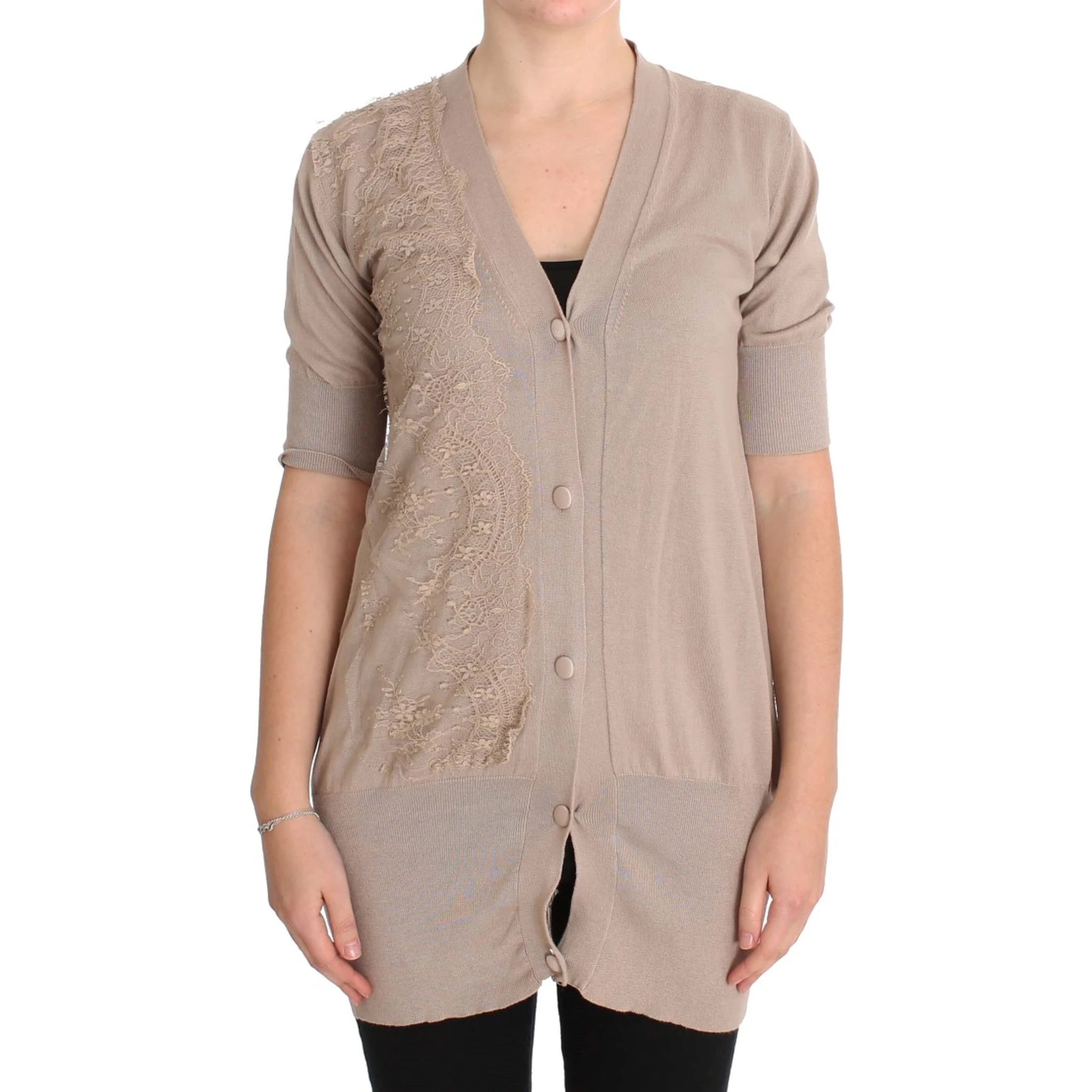 Pink Lace Cotton Cardigan Sweater