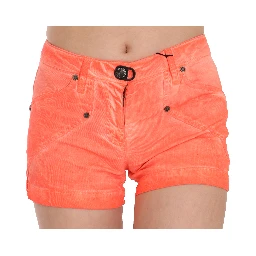 Orange Mid Waist Cotton Denim Mini Shorts