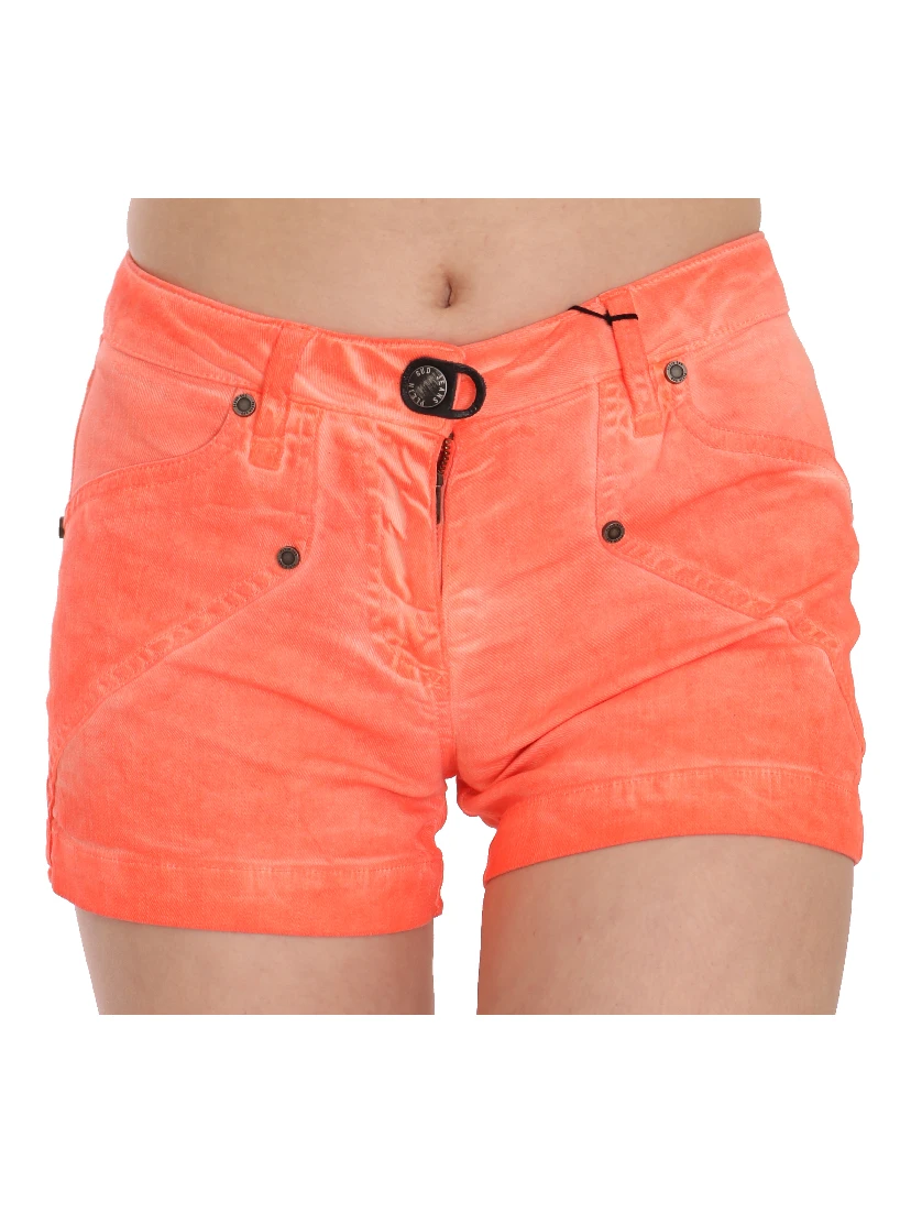 Orange Mid Waist Cotton Denim Mini Shorts