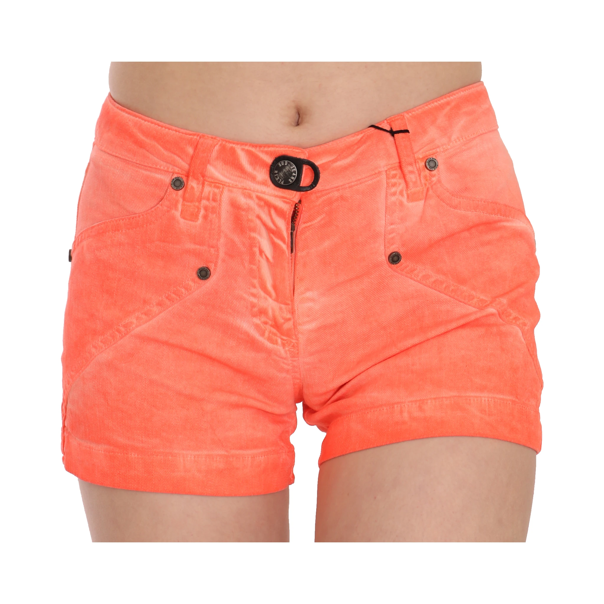 Orange Mid Waist Cotton Denim Mini Shorts