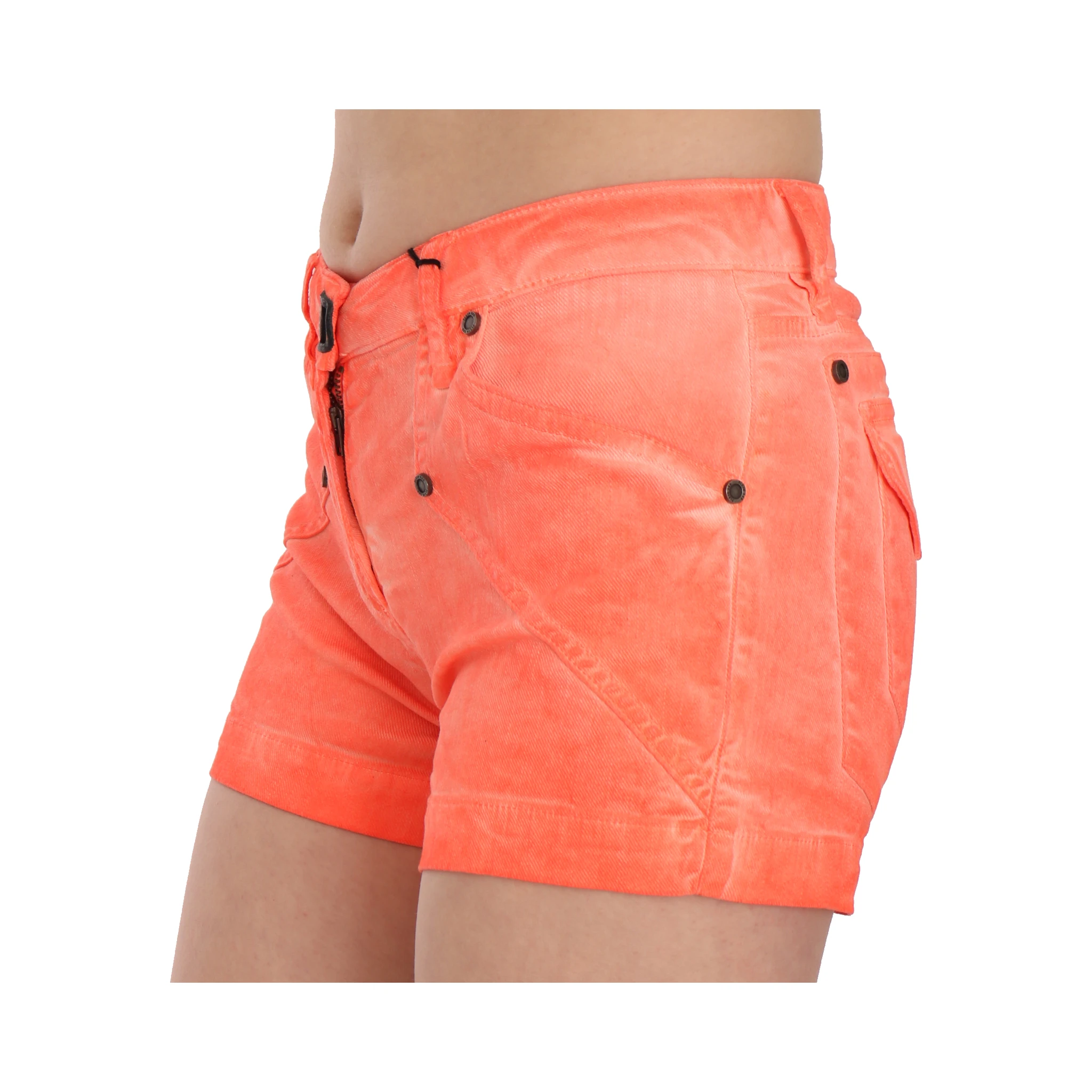 Orange Mid Waist Cotton Denim Mini Shorts