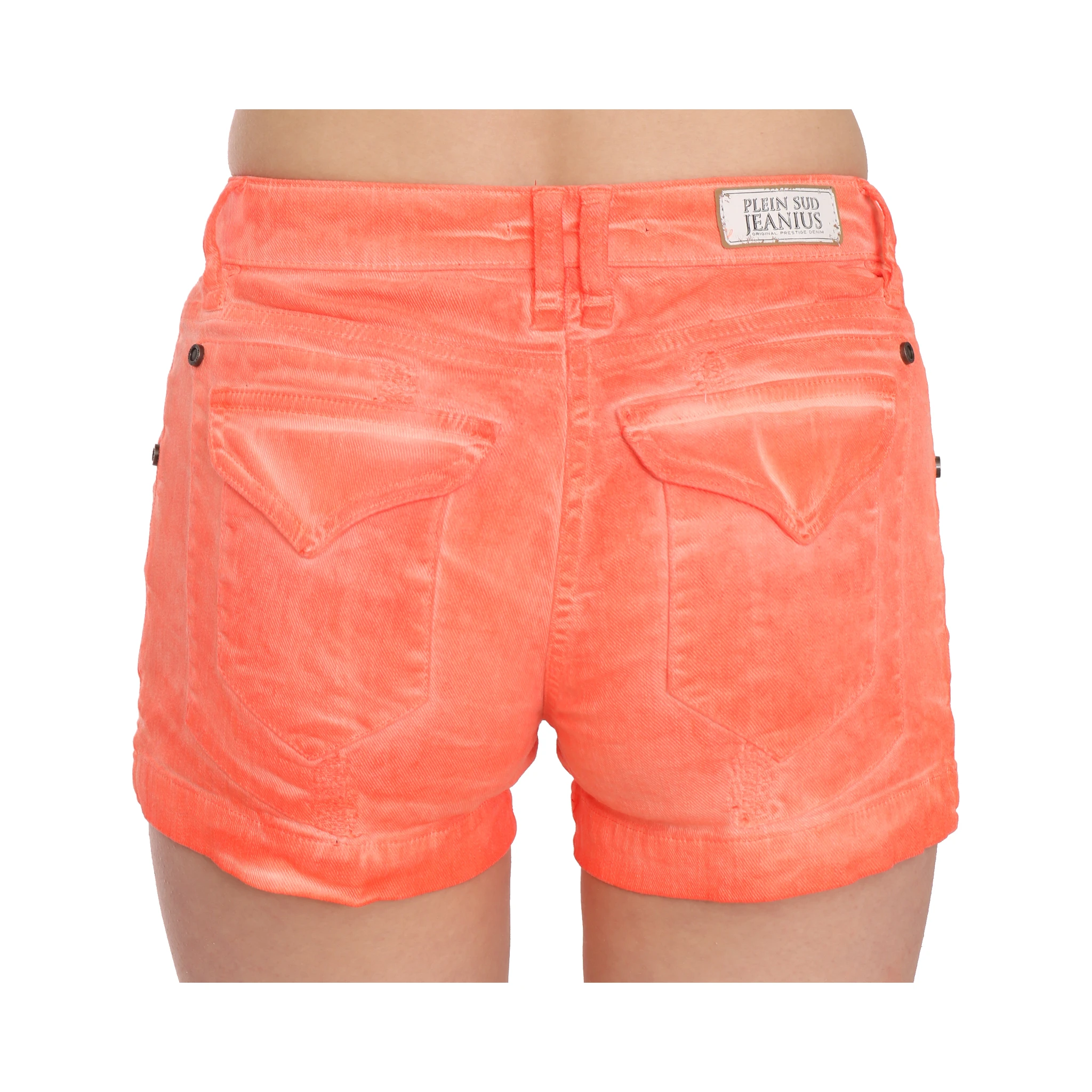 Orange Mid Waist Cotton Denim Mini Shorts