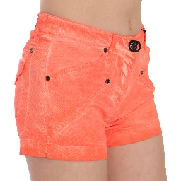 Orange Mid Waist Cotton Denim Mini Shorts