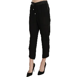 Black Polyester High Waist Cropped Trousers Pants