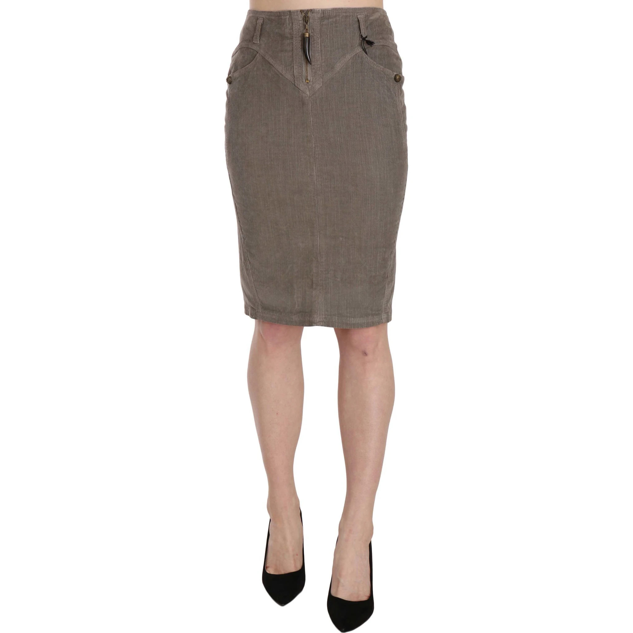 Gray Corduroy Pencil Straight A-Line Skirt