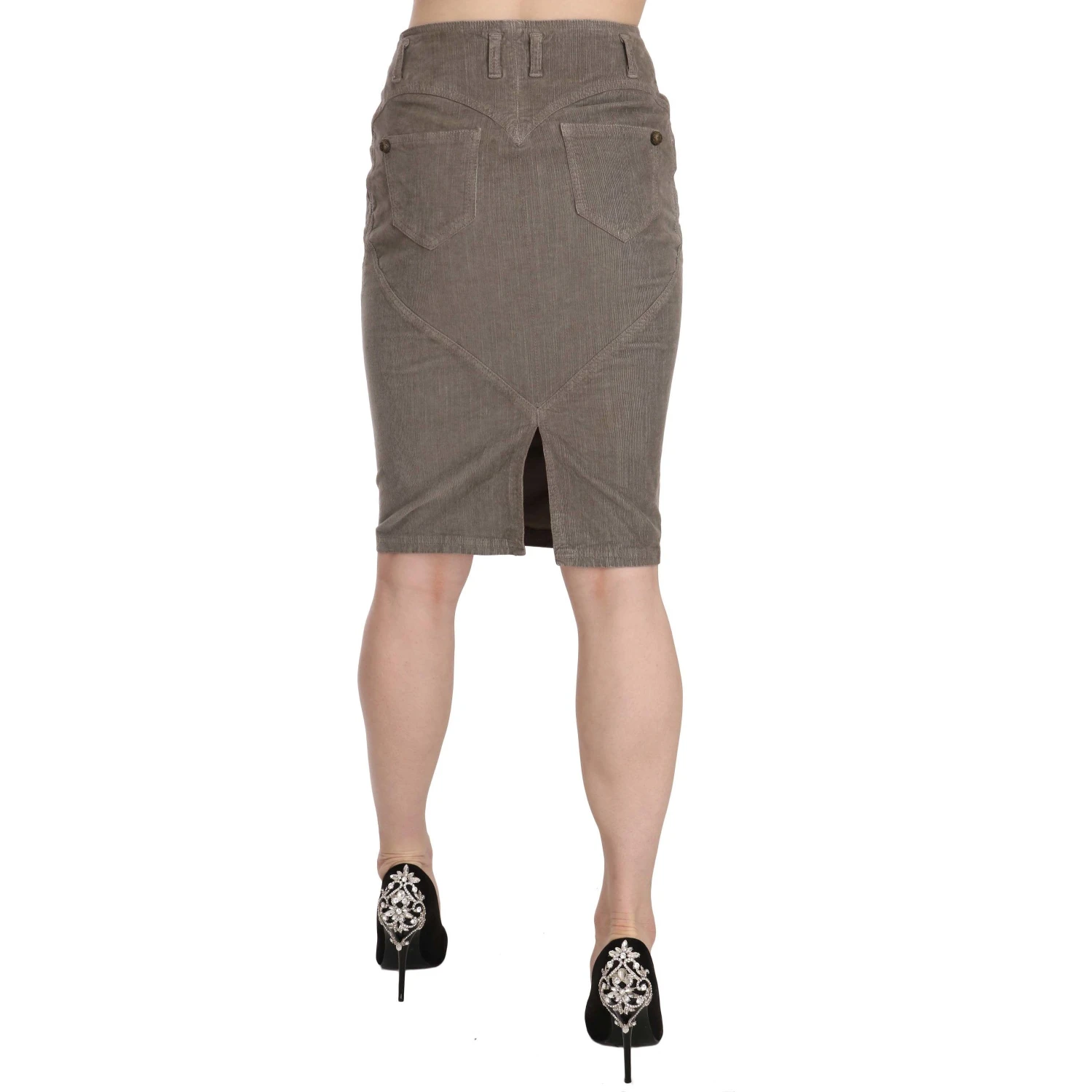Gray Corduroy Pencil Straight A-Line Skirt