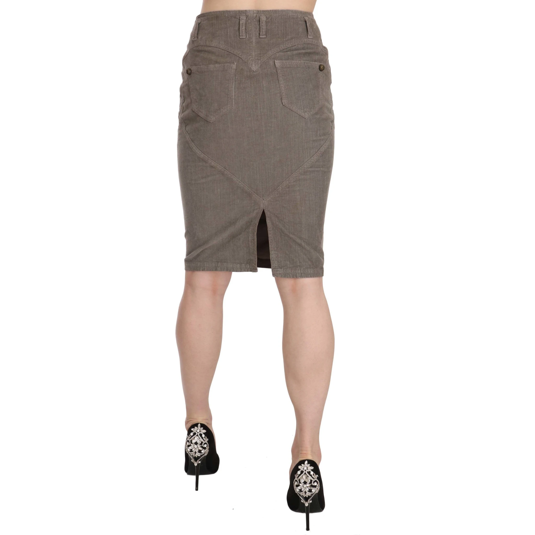 Gray Corduroy Pencil Straight A-Line Skirt