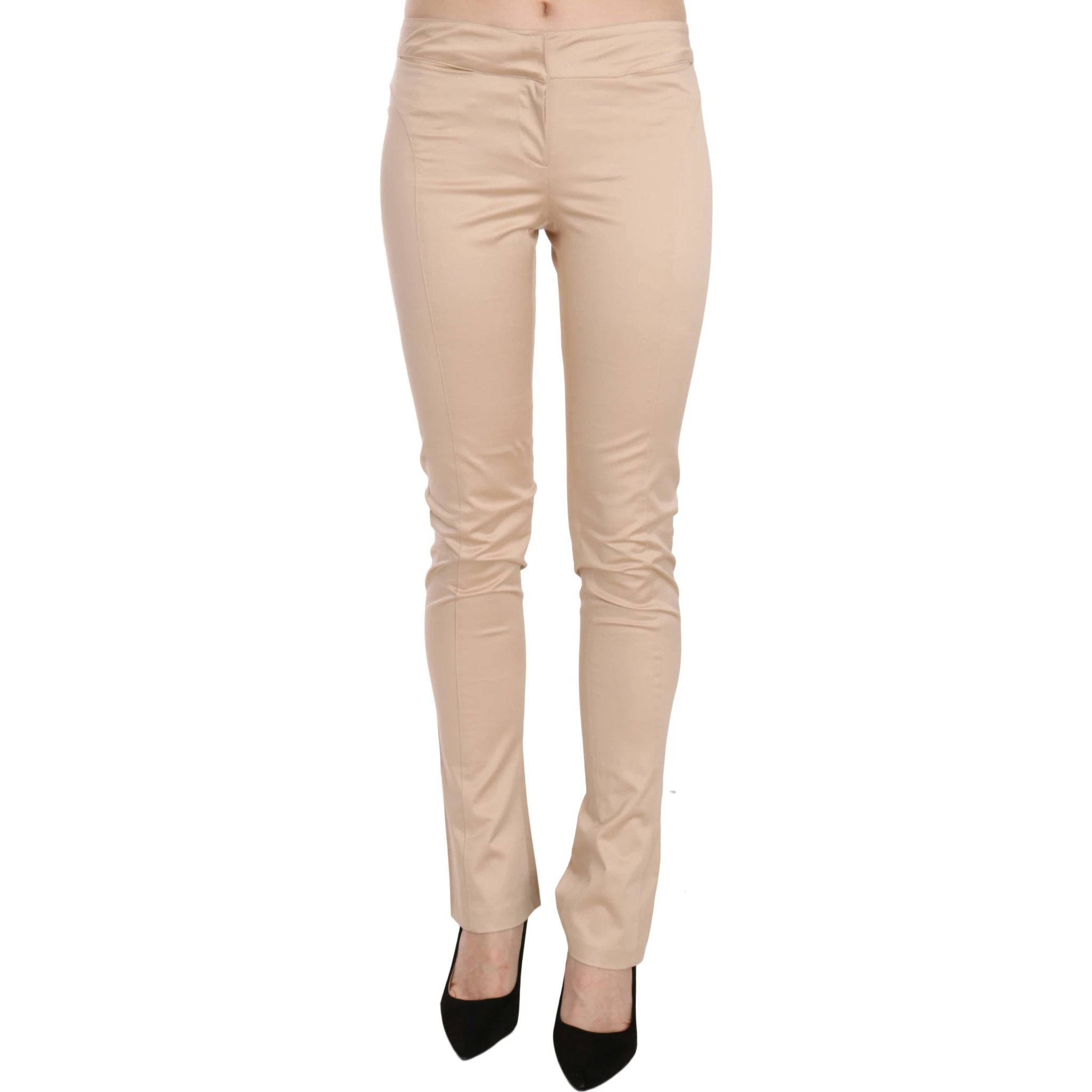 Cream Low Waist Skinny Formal Trousers Pants