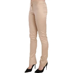 Cream Low Waist Skinny Formal Trousers Pants