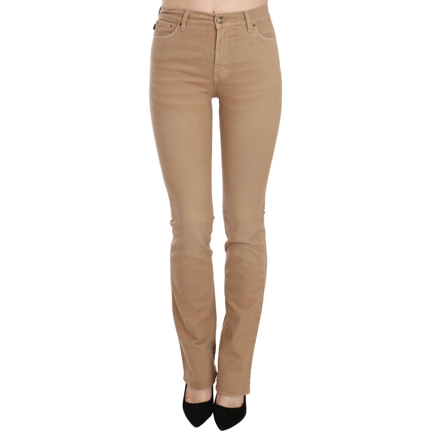Brown Cotton Stretch Mid Waist Skinny Trousers Pants