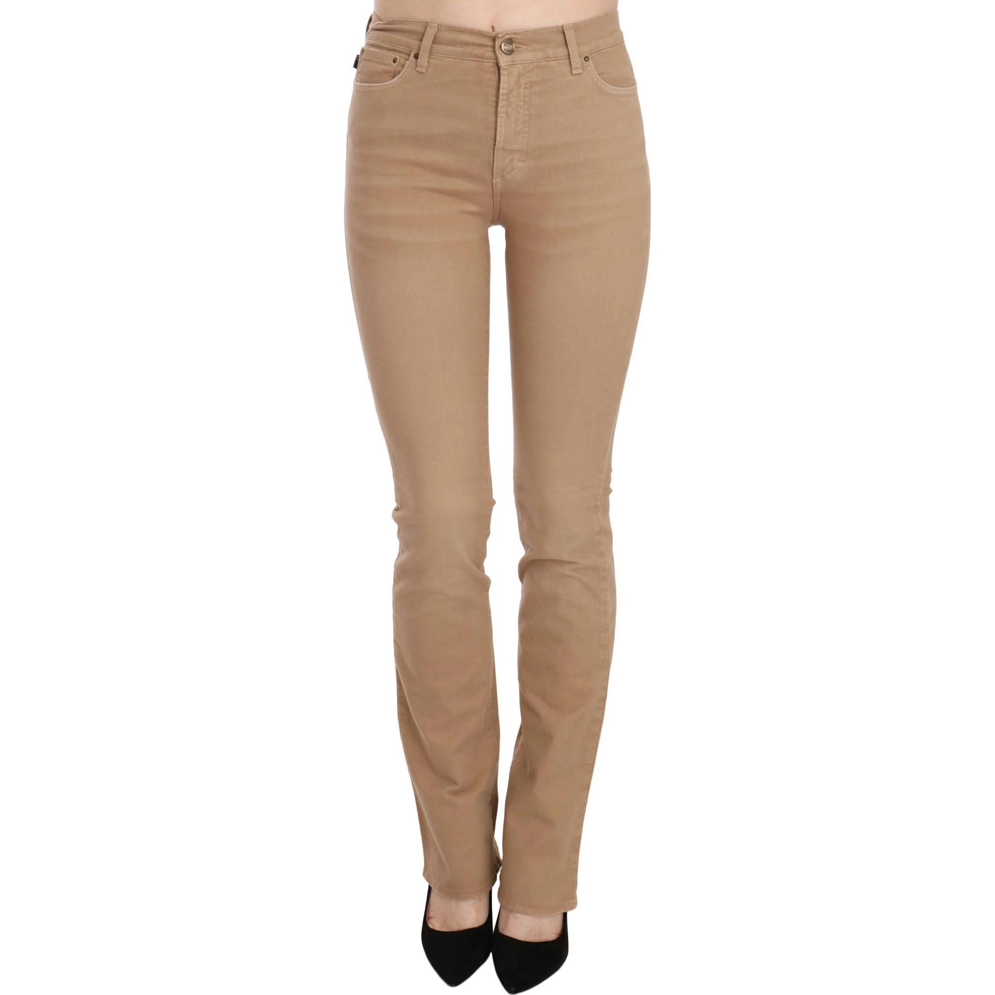 Brown Cotton Stretch Mid Waist Skinny Trousers Pants