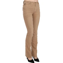 Brown Cotton Stretch Mid Waist Skinny Trousers Pants