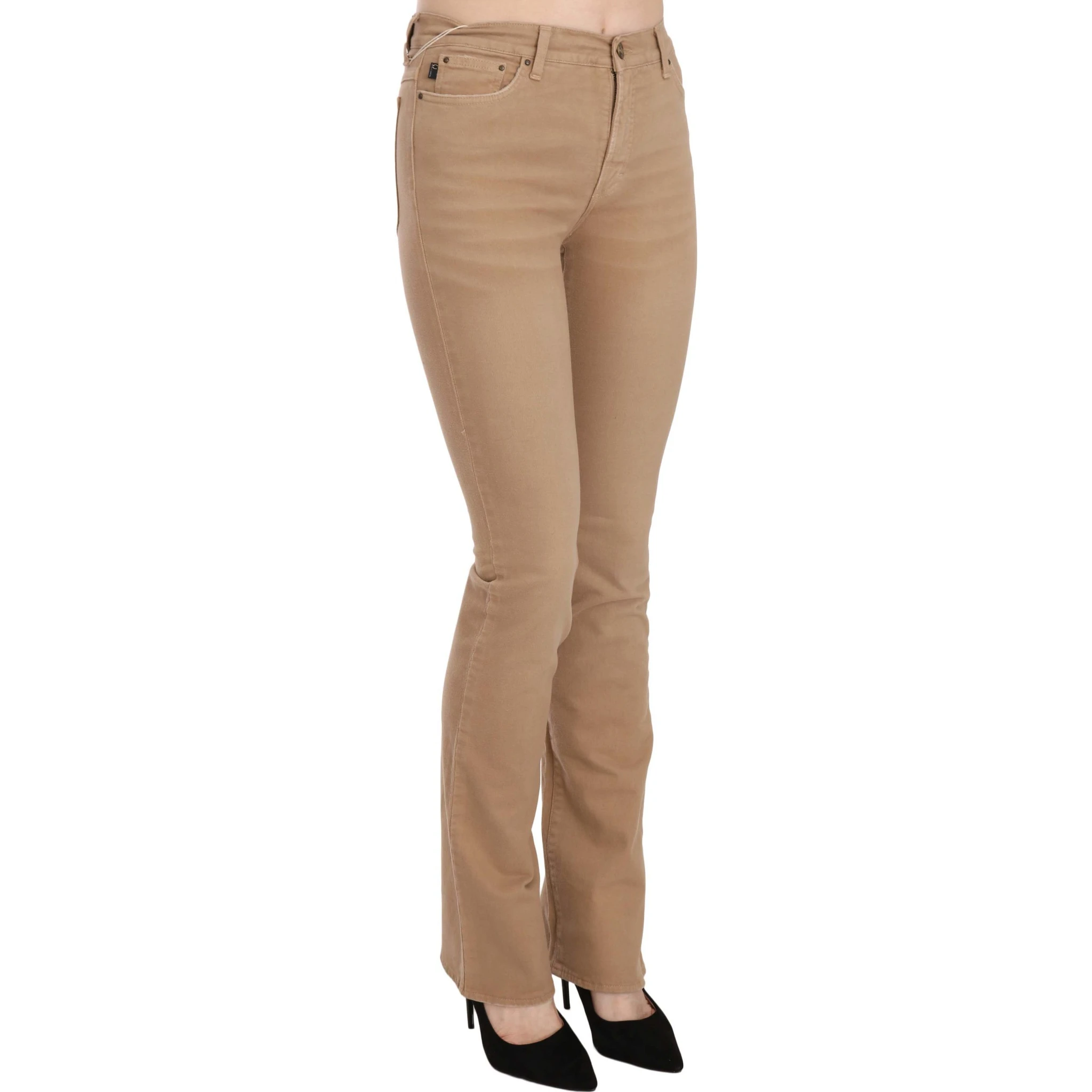 Brown Cotton Stretch Mid Waist Skinny Trousers Pants