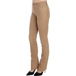 Brown Cotton Stretch Mid Waist Skinny Trousers Pants