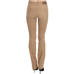 Brown Cotton Stretch Mid Waist Skinny Trousers Pants