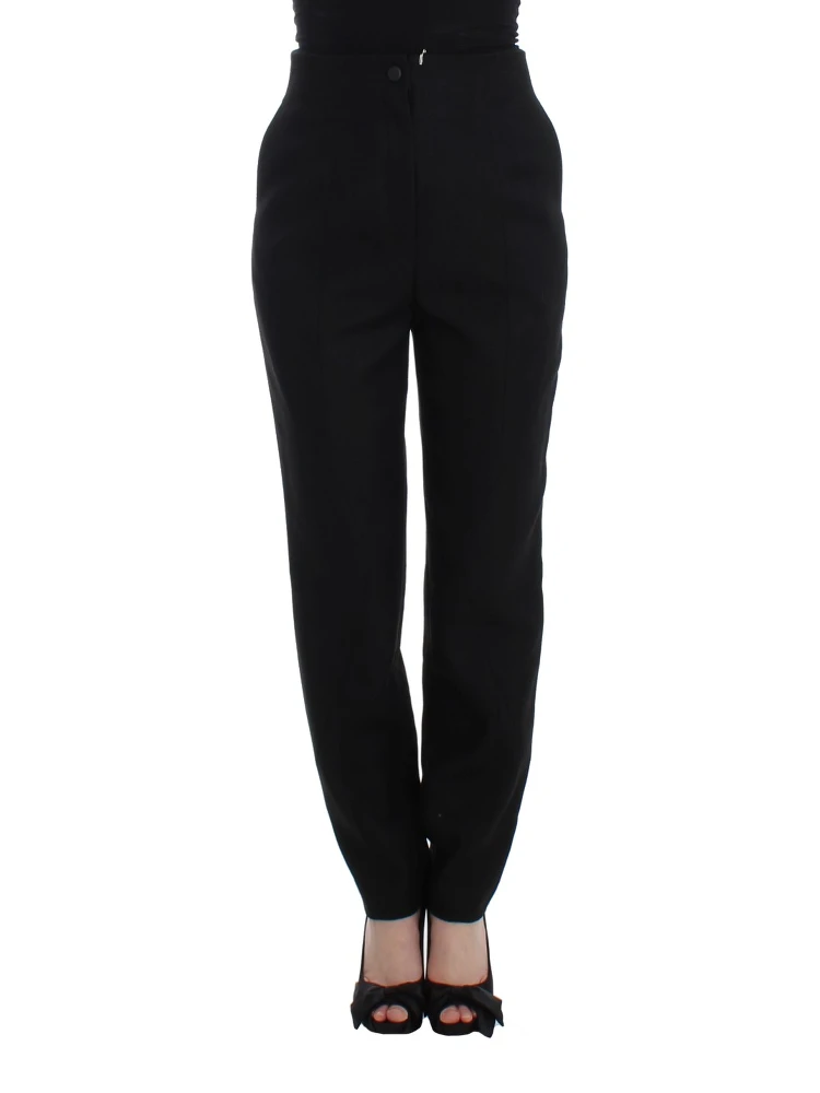 Black High Waist Straight Slim Dress Pants