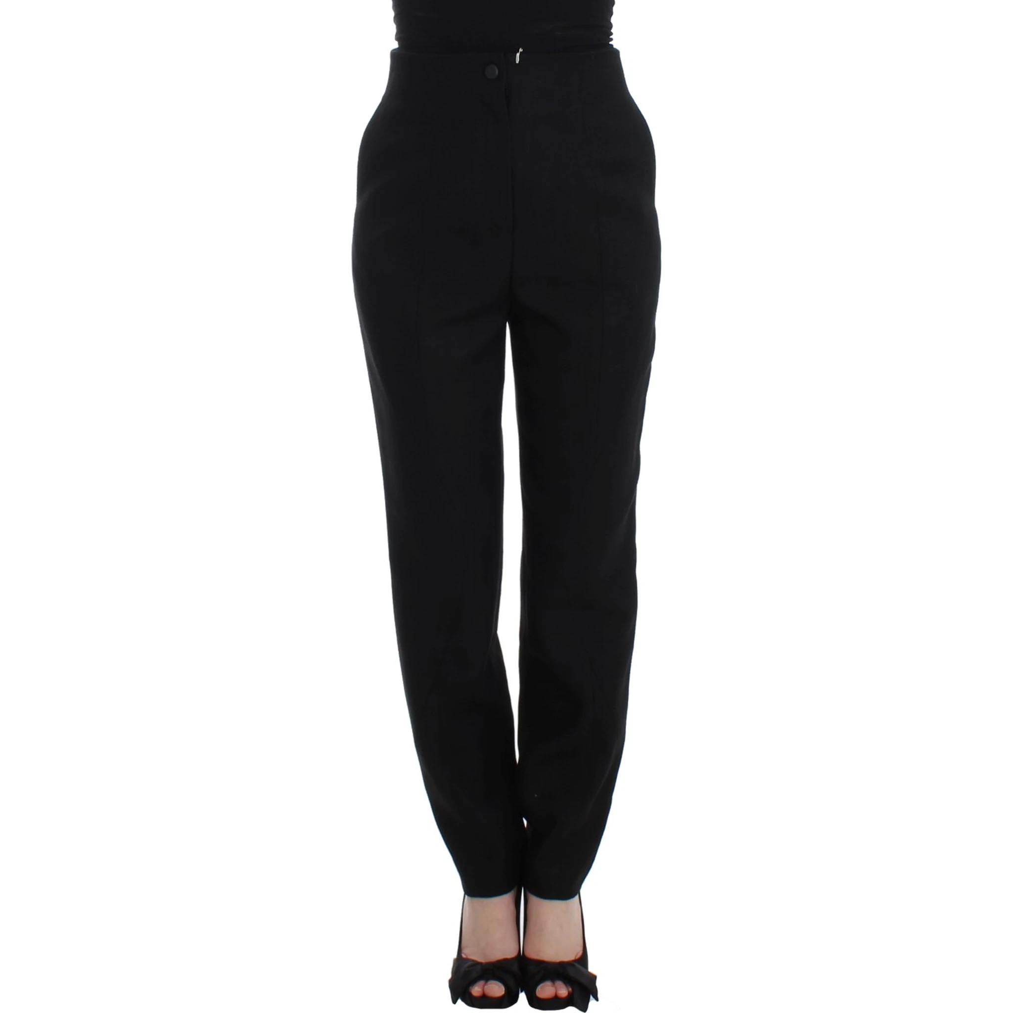 Black High Waist Straight Slim Dress Pants