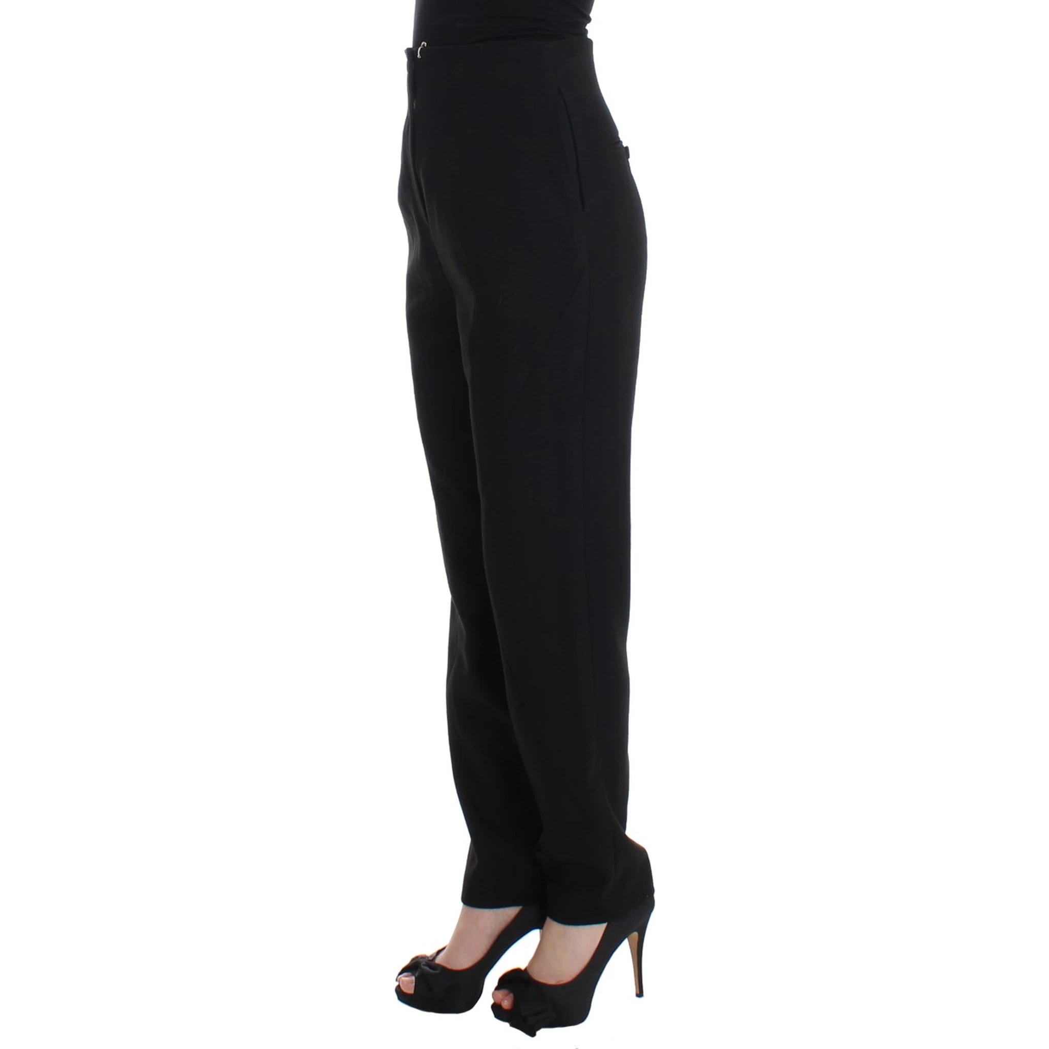 Black High Waist Straight Slim Dress Pants