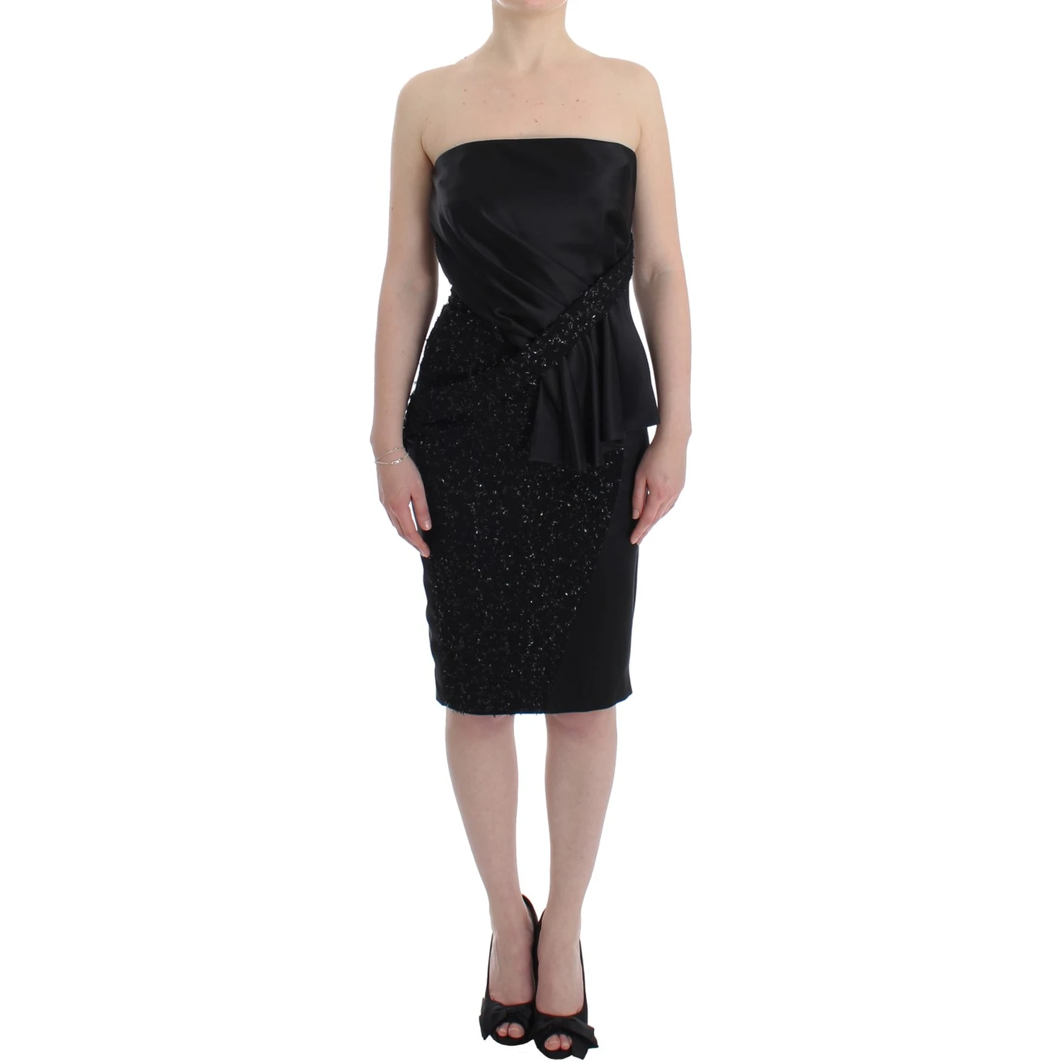 Black Strapless Embellished Pencil Dress