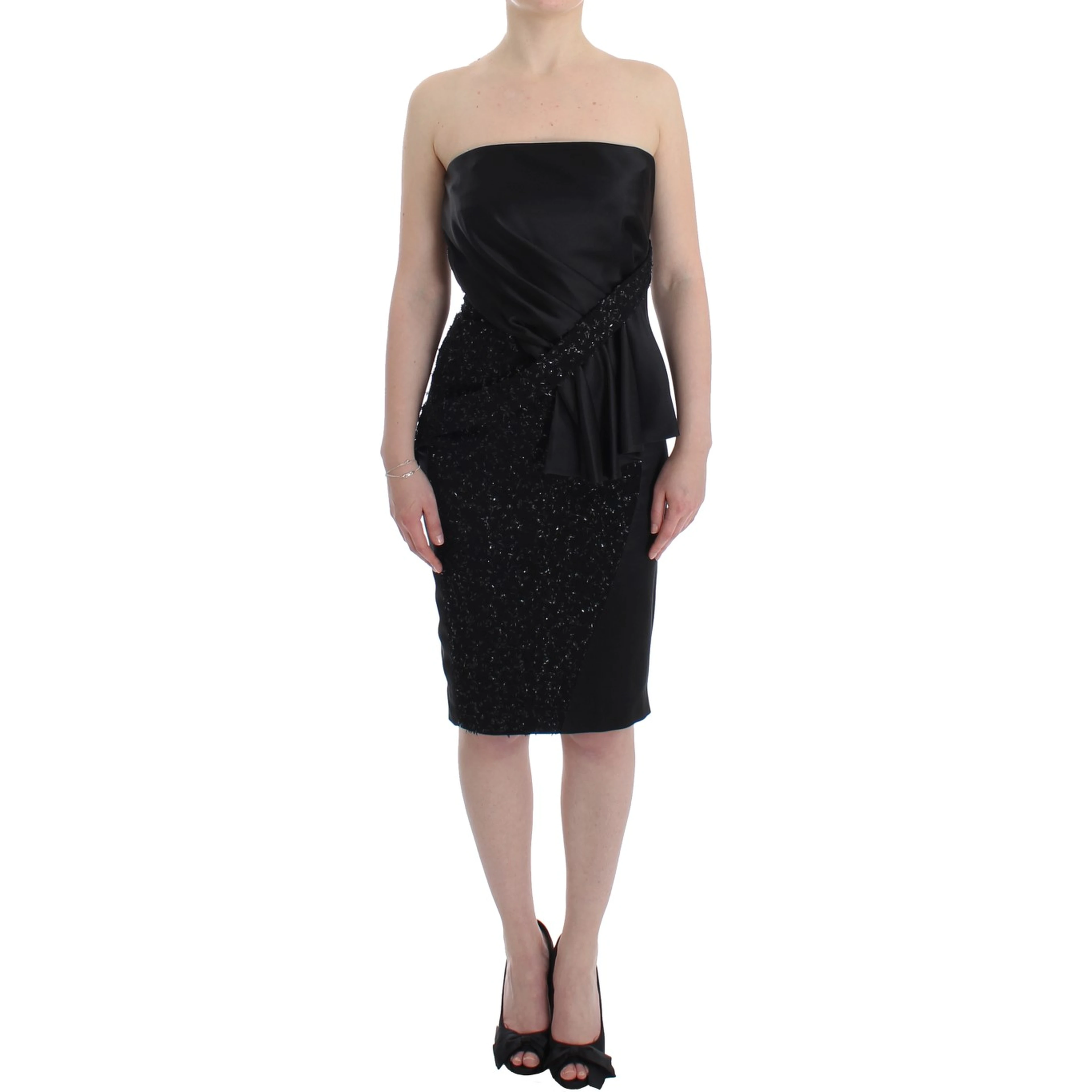 Black Strapless Embellished Pencil Dress
