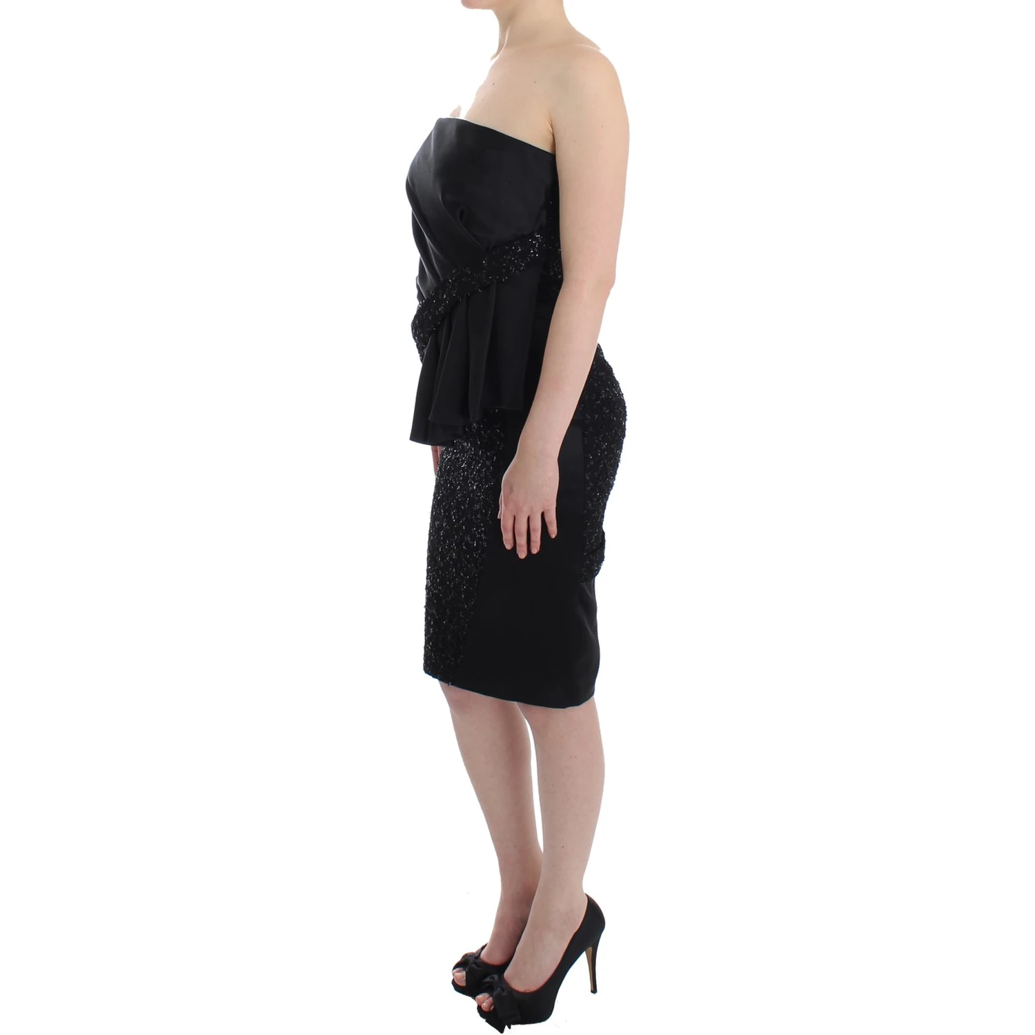 Black Strapless Embellished Pencil Dress