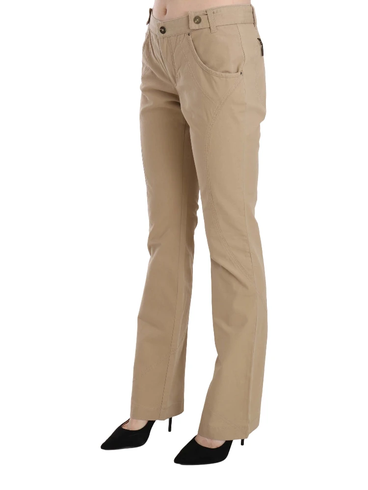 Beige Cotton Mid Waist Straight Trousers Pants alternative