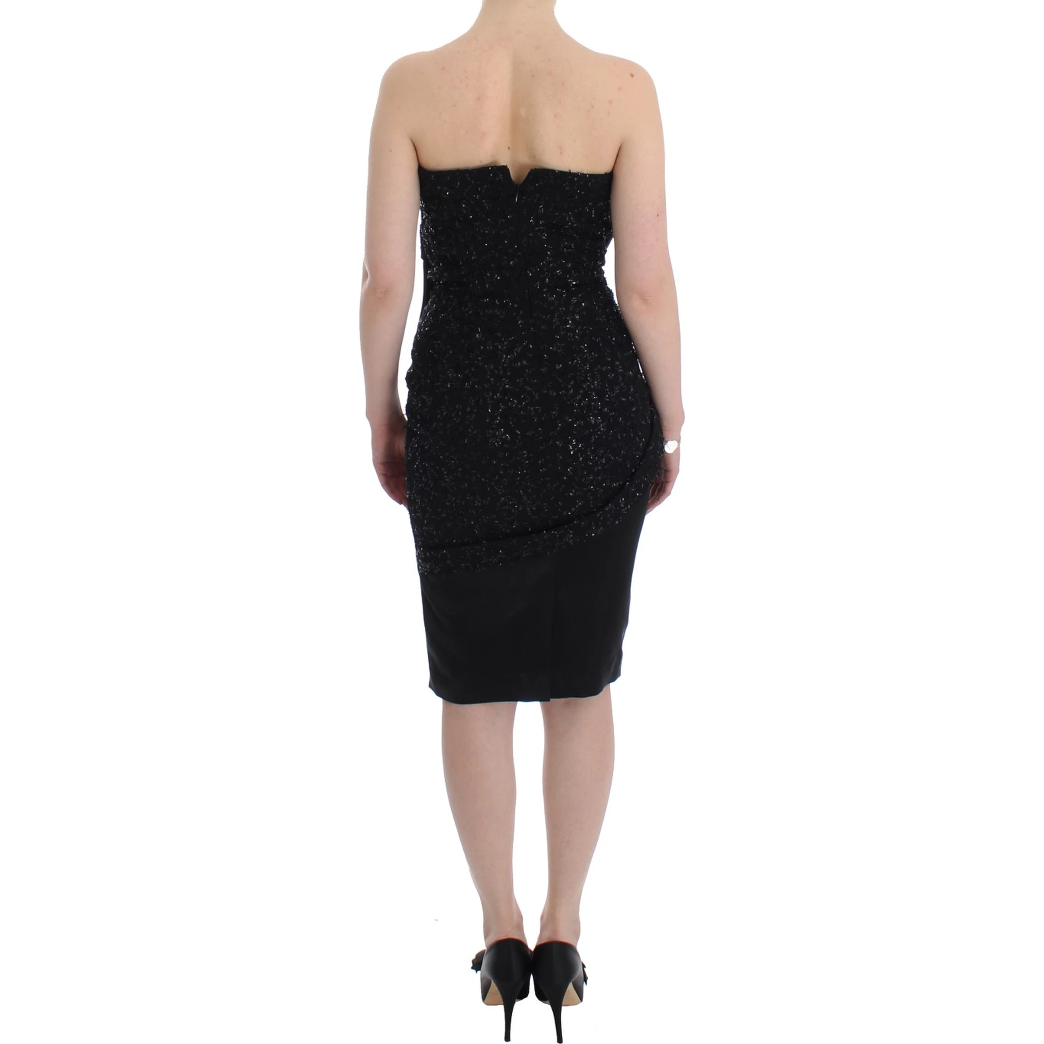 Black Strapless Embellished Pencil Dress